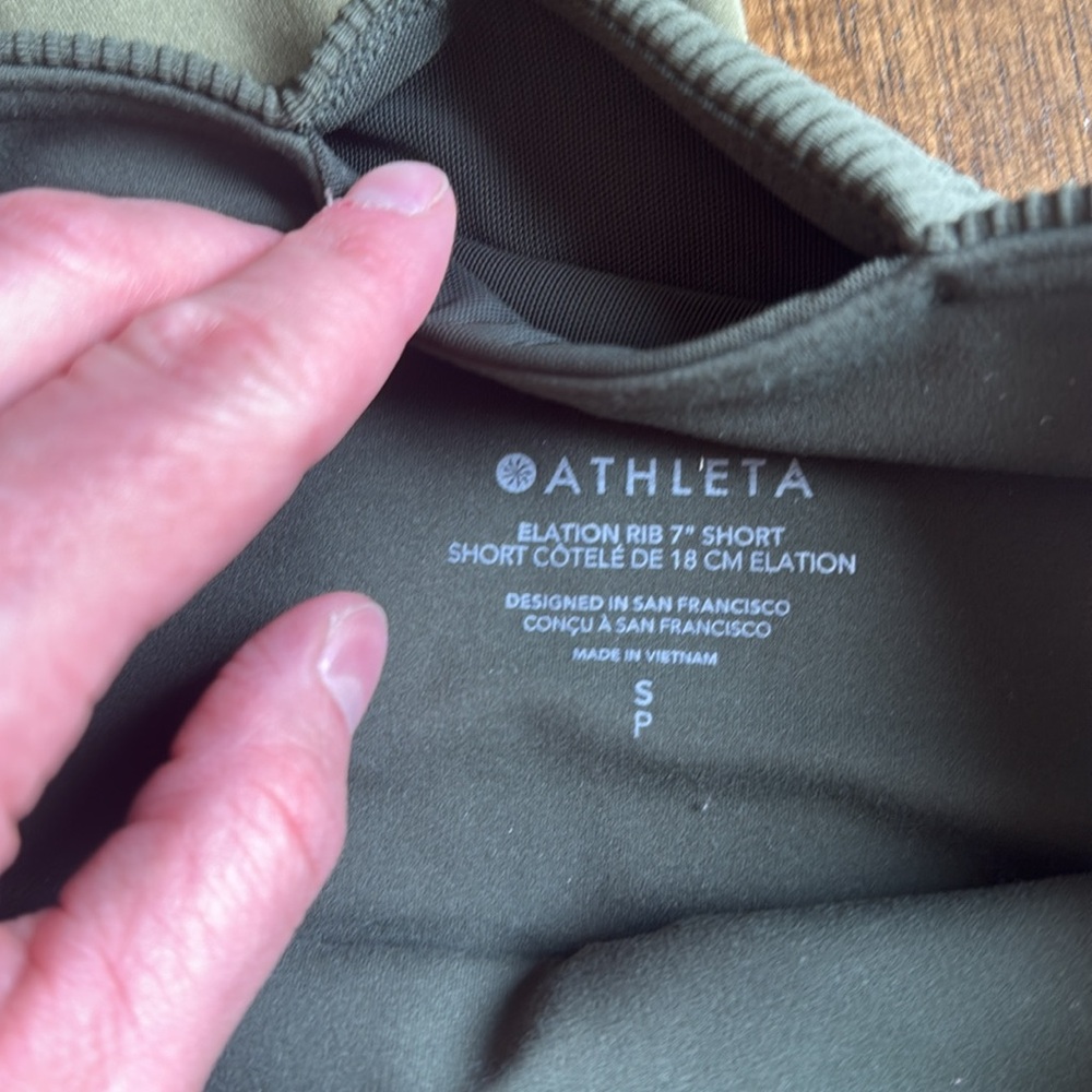 Athleta Elation Rib 7 “ Dark Green High-Waisted Bike Shorts small - Picture 6 of 6